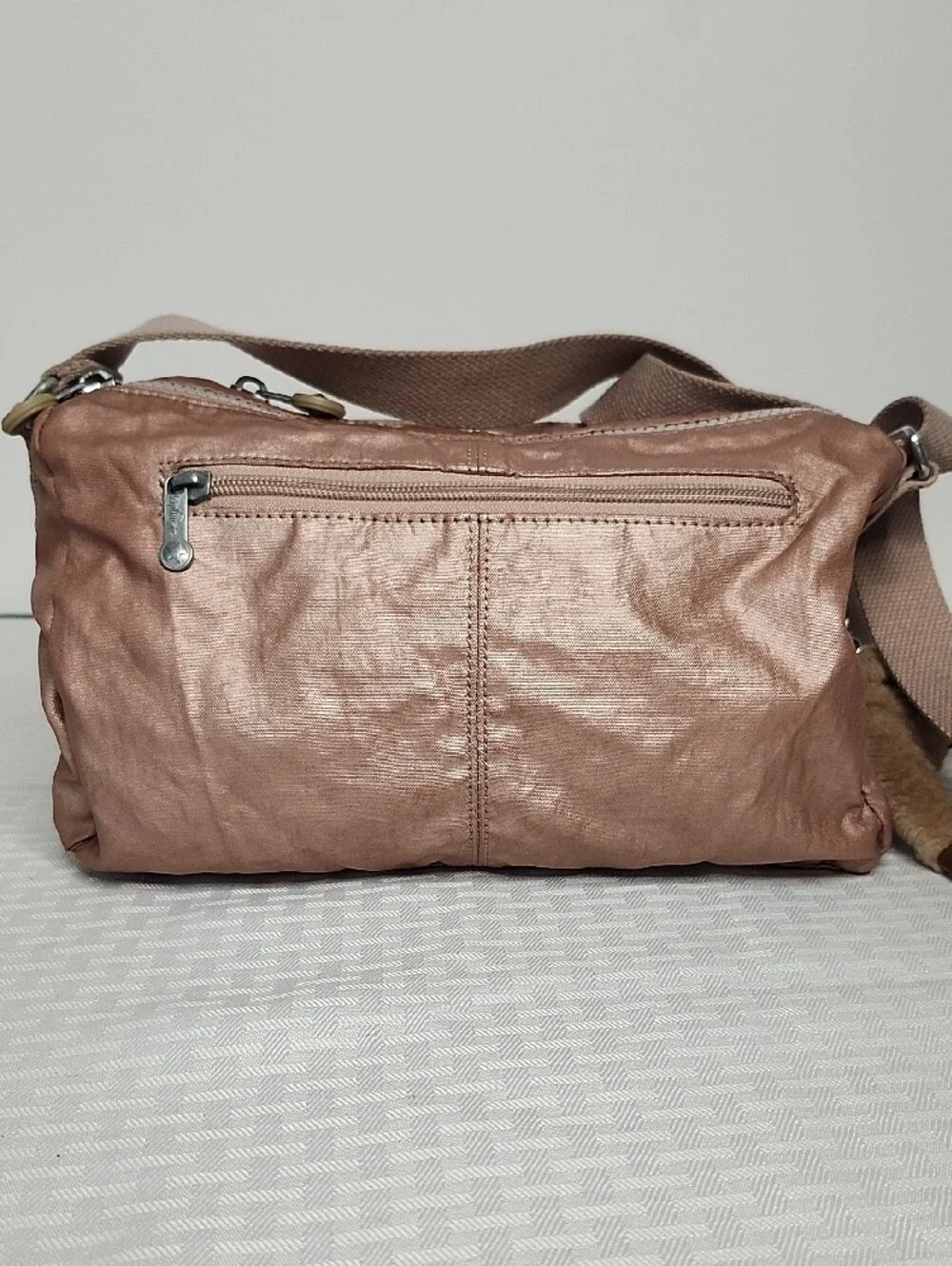 Kipling Rose Metallic Bag With  Monkey Keychain